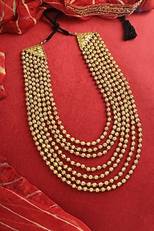 Gold Plated Temple Layered Beaded Necklace In Sterling Silver