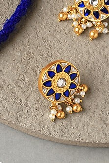 Gold Plated Kundan Polki Temple Choker Necklace Set In Sterling Silver