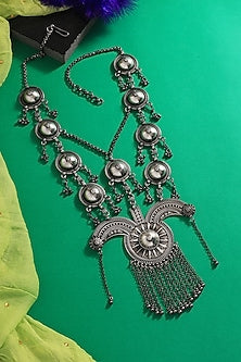 White Finish Tribal Long Necklace In Sterling Silver