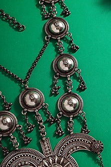White Finish Tribal Long Necklace In Sterling Silver