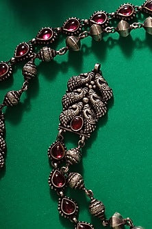 White Finish Temple Vintage Long Necklace In Sterling Silver