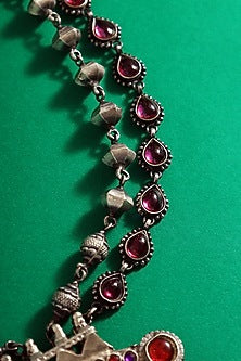 White Finish Temple Vintage Long Necklace In Sterling Silver