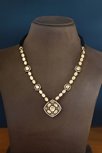 Gold Finish Moissanite Temple Necklace In Sterling Silver