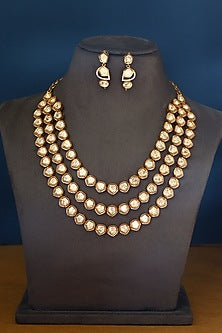 Gold Finish Moissanite Temple Necklace Set In Sterling Silver
