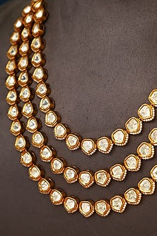 Gold Finish Moissanite Temple Necklace Set In Sterling Silver