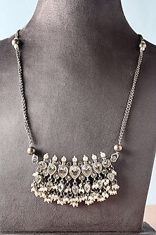 White Finish Moissanite Temple Necklace In Sterling Silver