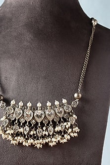 White Finish Moissanite Temple Necklace In Sterling Silver