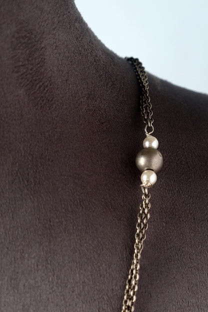 White Finish Moissanite Temple Necklace In Sterling Silver