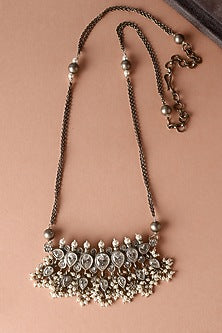 White Finish Moissanite Temple Necklace In Sterling Silver