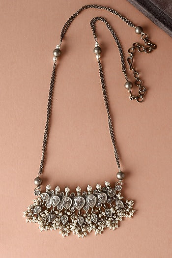 White Finish Moissanite Temple Necklace In Sterling Silver