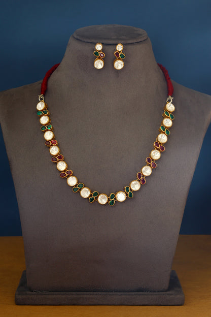 Gold Finish Moissanite Temple Necklace Set In Sterling Silver