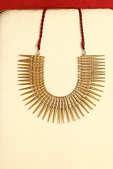 Gold Finish Temple Necklace In Sterling Silver