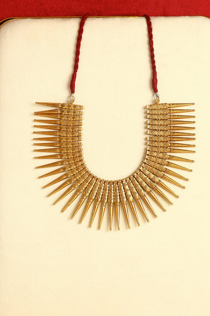 Gold Finish Temple Necklace In Sterling Silver