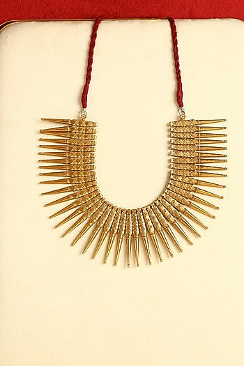 Gold Finish Temple Necklace In Sterling Silver