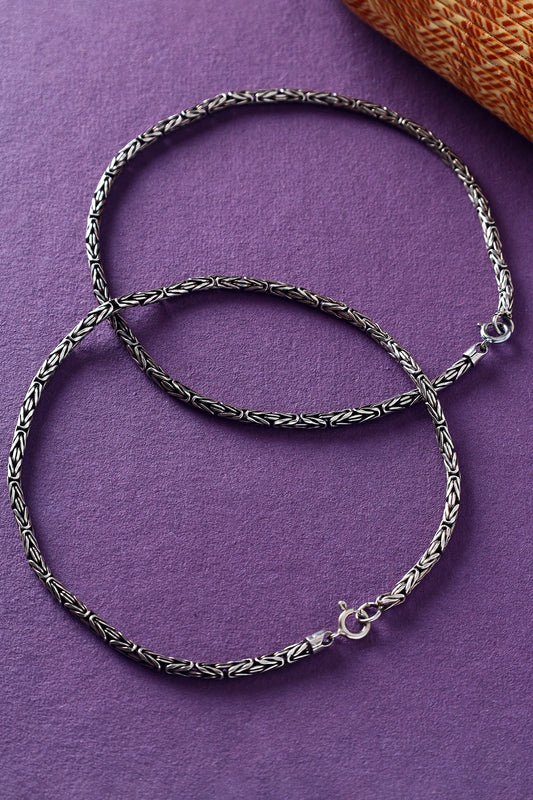 White Finish Temple Anklets In Sterling Silver (Set Of 2)