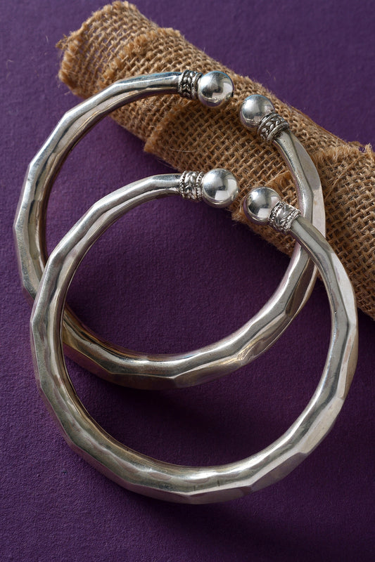 White Finish Temple Anklets In Sterling Silver (Set Of 2)
