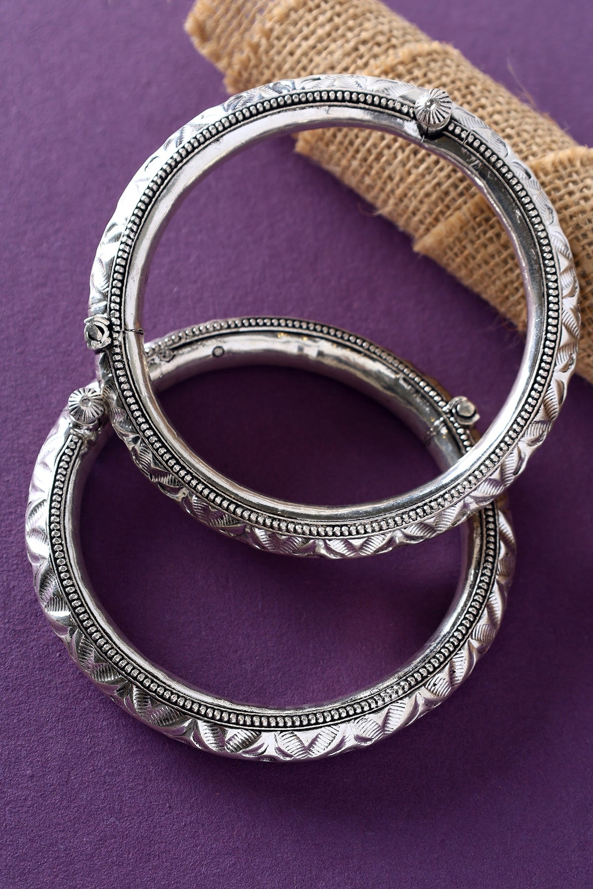 White Finish Temple Anklets In Sterling Silver (Set Of 2)