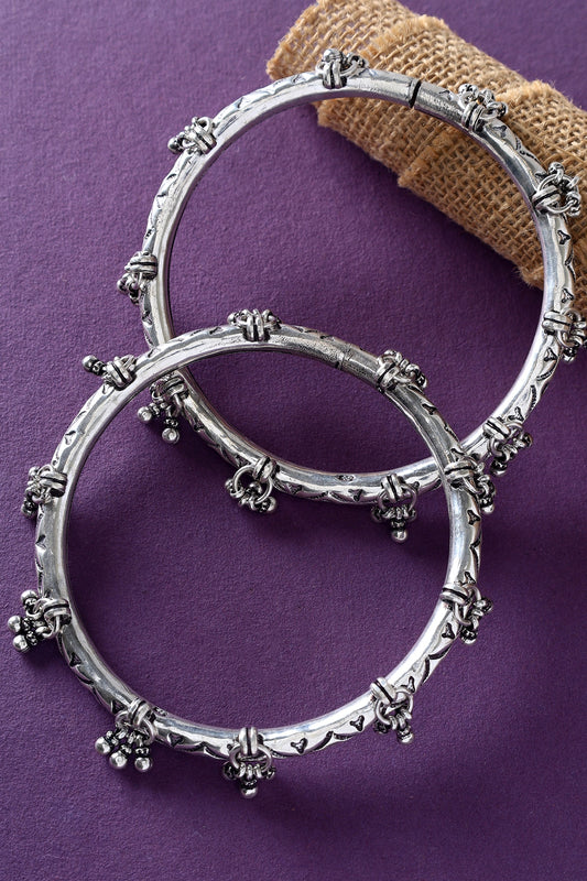 White Finish Temple Anklets In Sterling Silver (Set Of 2)