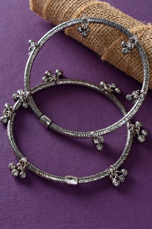 White Finish Temple Anklets In Sterling Silver (Set Of 2)