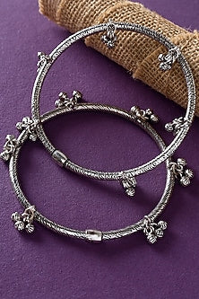 White Finish Temple Anklets In Sterling Silver (Set Of 2)