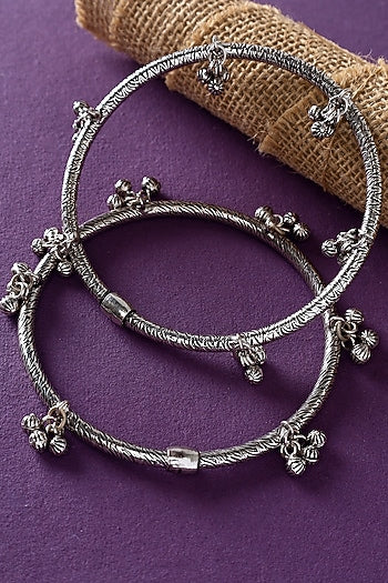 White Finish Temple Anklets In Sterling Silver (Set Of 2)