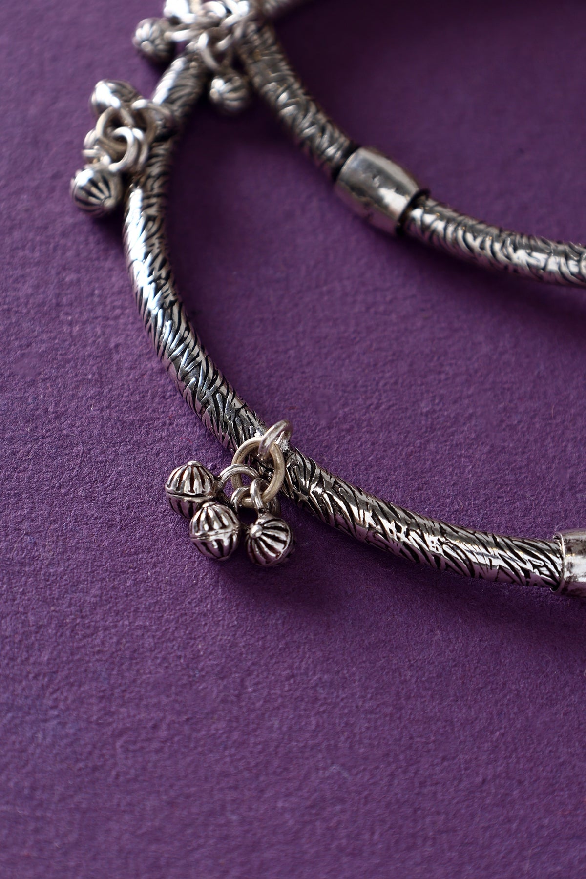 White Finish Temple Anklets In Sterling Silver (Set Of 2)