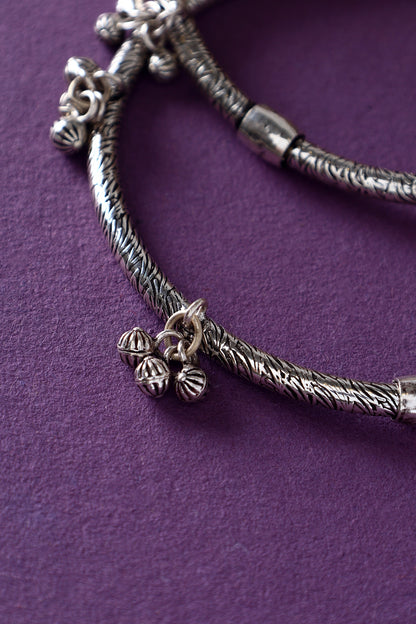 White Finish Temple Anklets In Sterling Silver (Set Of 2)