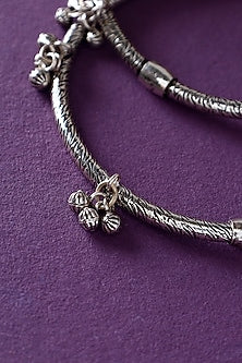 White Finish Temple Anklets In Sterling Silver (Set Of 2)