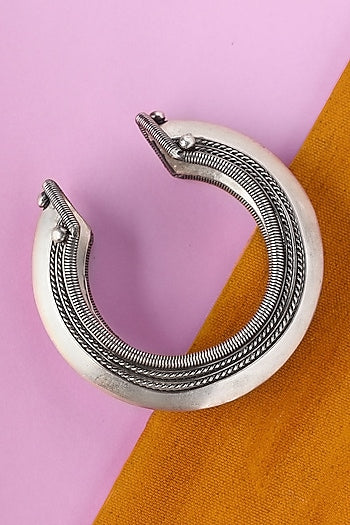 White Finish Temple Bangle In Sterling Silver