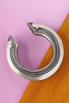 White Finish Temple Bangle In Sterling Silver