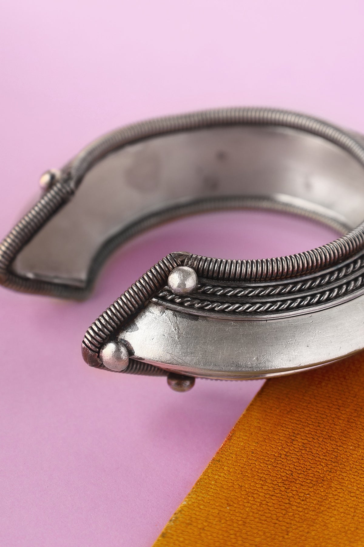 White Finish Temple Bangle In Sterling Silver