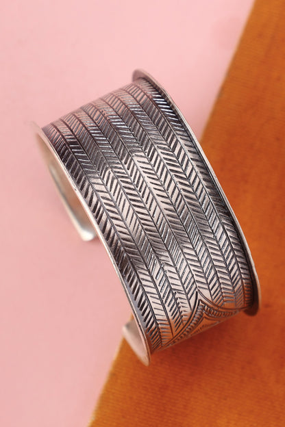 White Finish Temple Bangle In Sterling Silver