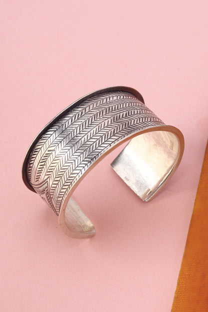 White Finish Temple Bangle In Sterling Silver
