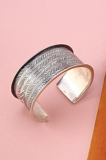 White Finish Temple Bangle In Sterling Silver