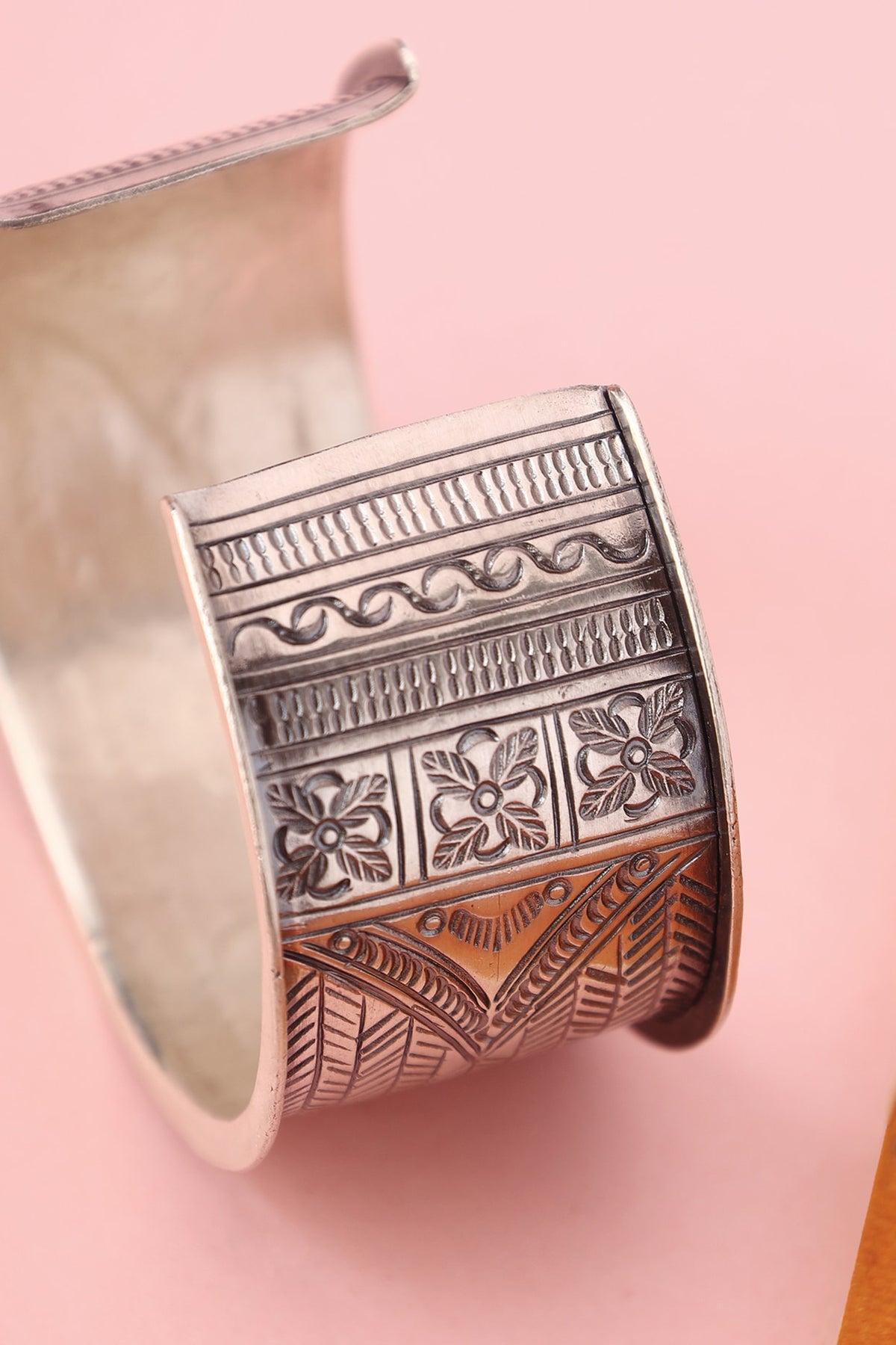 White Finish Temple Bangle In Sterling Silver