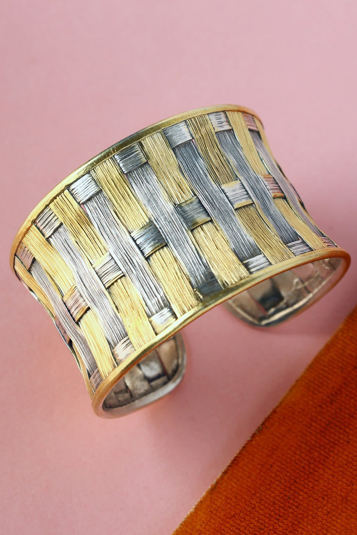 White Finish Temple Bangle In Sterling Silver