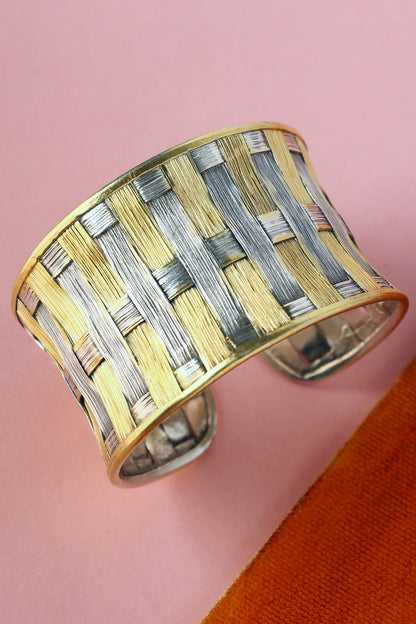White Finish Temple Bangle In Sterling Silver