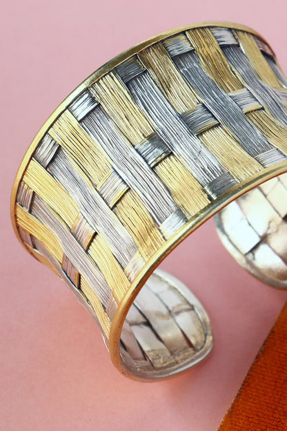 White Finish Temple Bangle In Sterling Silver