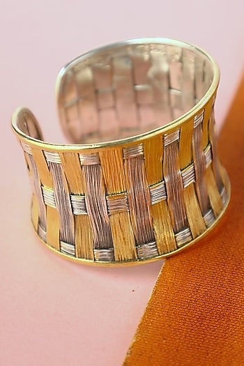 White Finish Temple Bangle In Sterling Silver