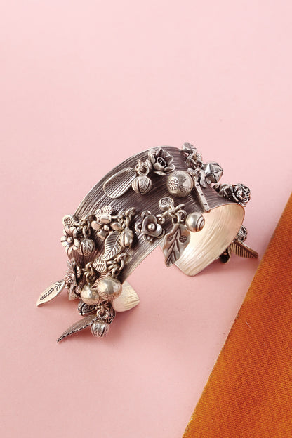 White Finish Temple Bangle In Sterling Silver