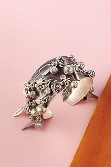 White Finish Temple Bangle In Sterling Silver
