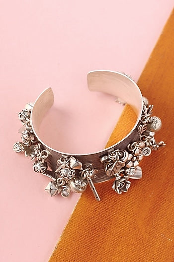 White Finish Temple Bangle In Sterling Silver