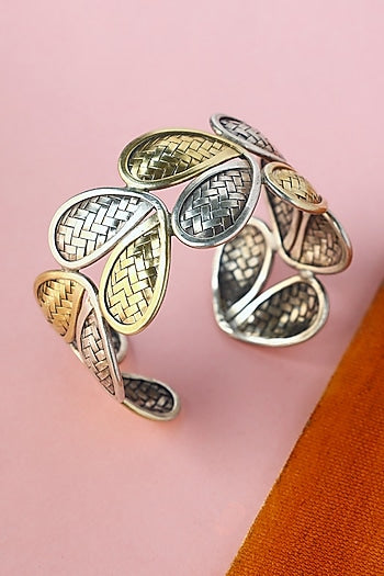 White Finish Temple Bangle In Sterling Silver