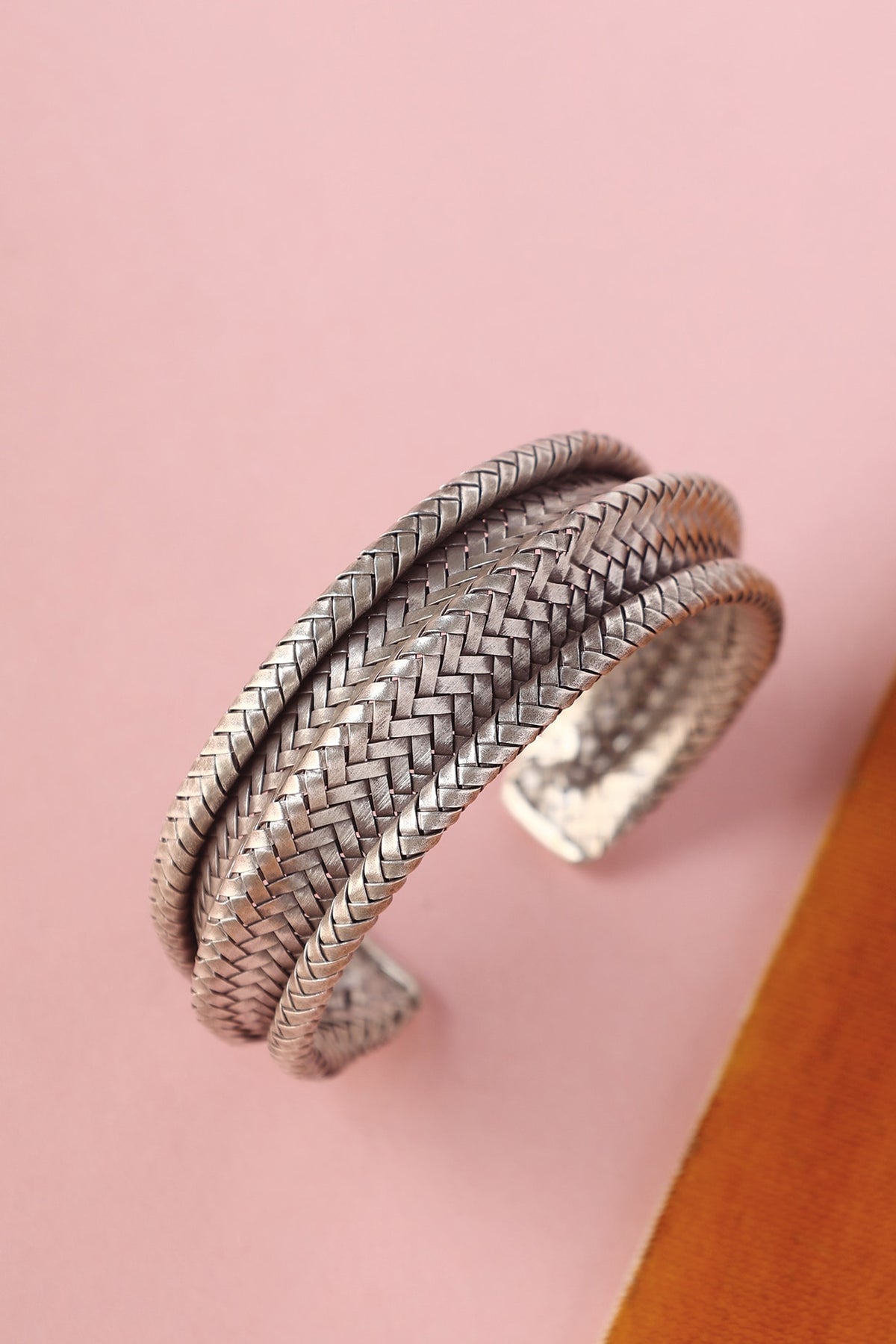 White Finish Temple Bangle In Sterling Silver