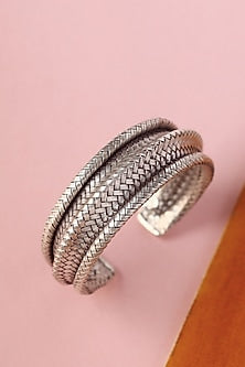 White Finish Temple Bangle In Sterling Silver