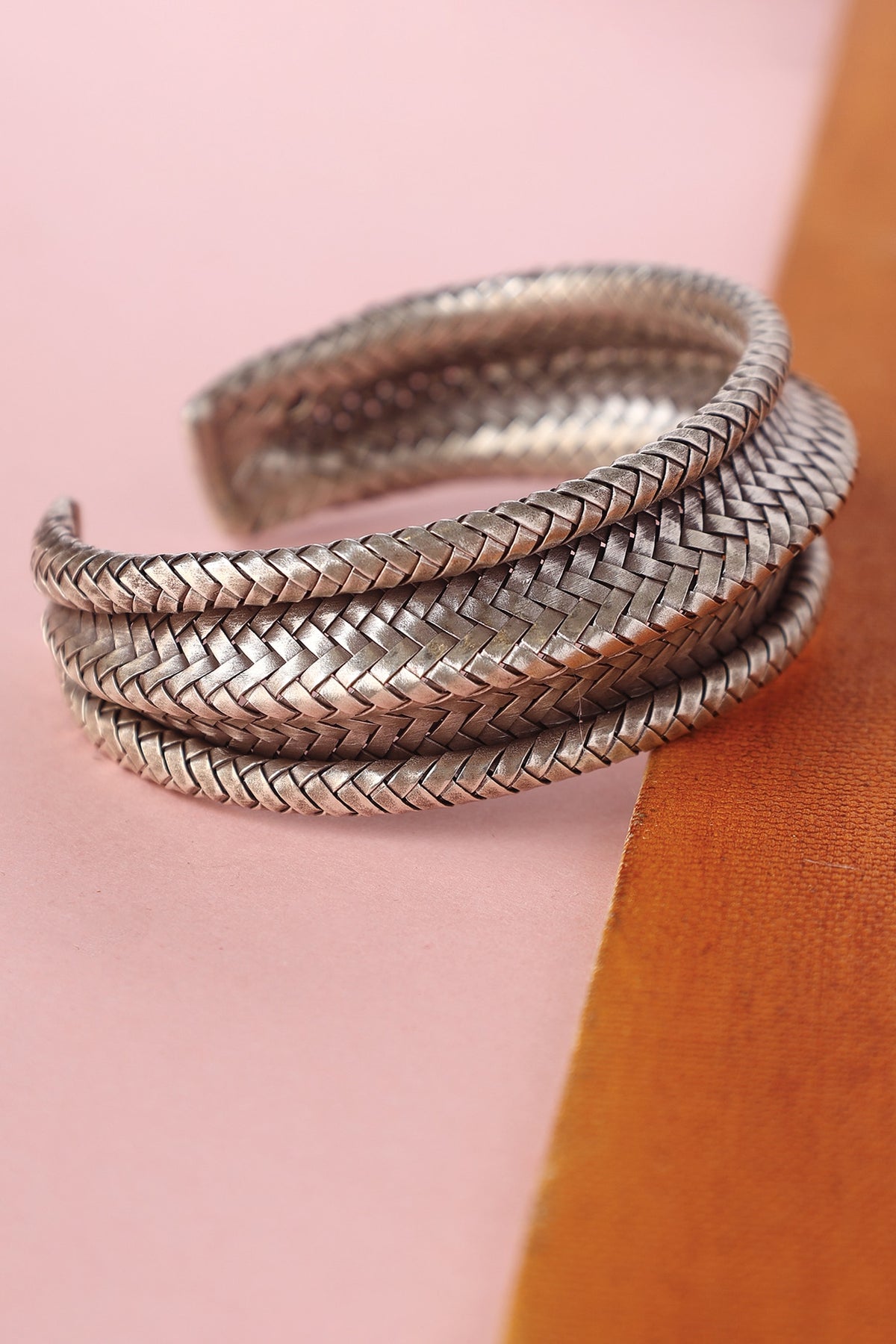 White Finish Temple Bangle In Sterling Silver
