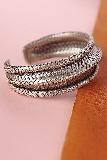 White Finish Temple Bangle In Sterling Silver