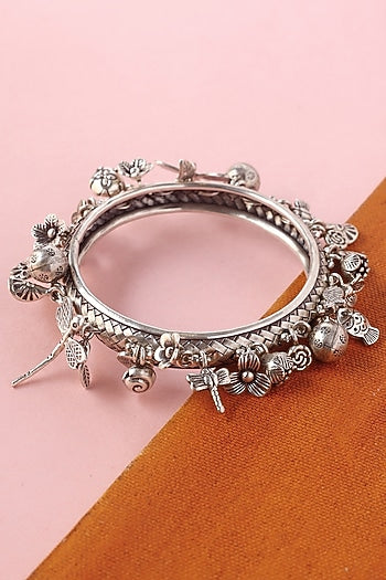White Finish Temple Bangle In Sterling Silver