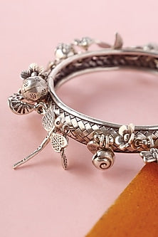 White Finish Temple Bangle In Sterling Silver