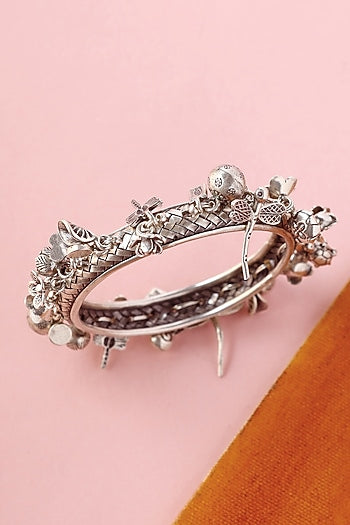 White Finish Temple Bangle In Sterling Silver